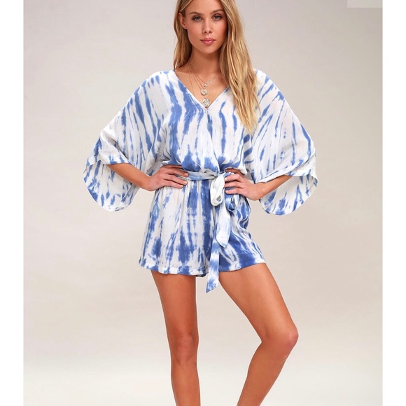 Lulu’s Blue & White Tie Dye Romper - Picture 4 of 4